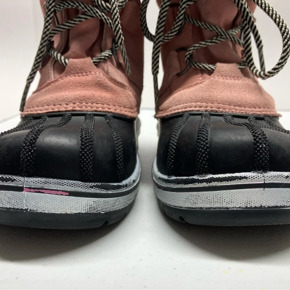 Cat & Jack Girl’s Thermolite Winter Boots, Size 2, Pink/Black, Faux Fur, Lace Up